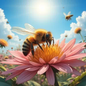 Abelha pousada em uma flor, representando o arquétipo da abelha, símbolo de trabalho em equipe, organização e dedicação na natureza.