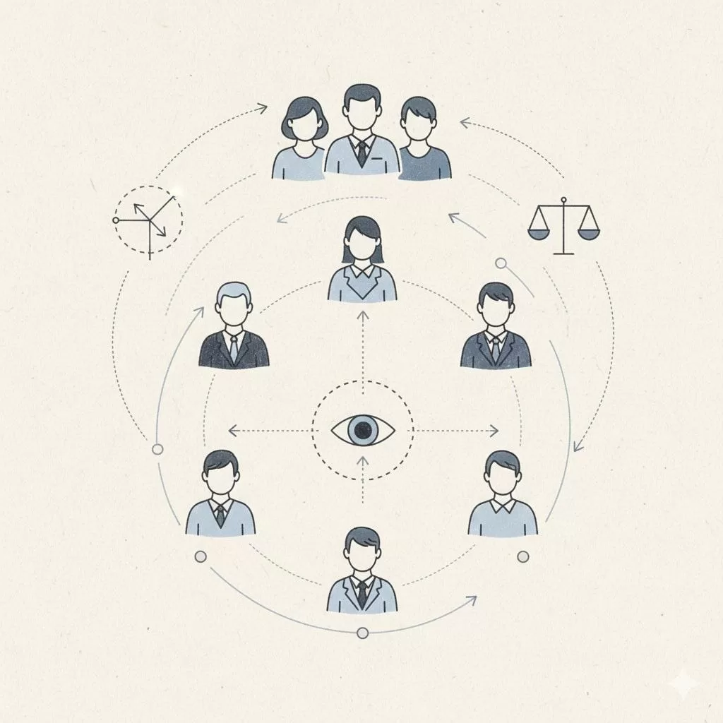 Ilustração simbólica mostrando a constelação familiar empresarial, aplicada à organização, liderança e tomada de decisões.