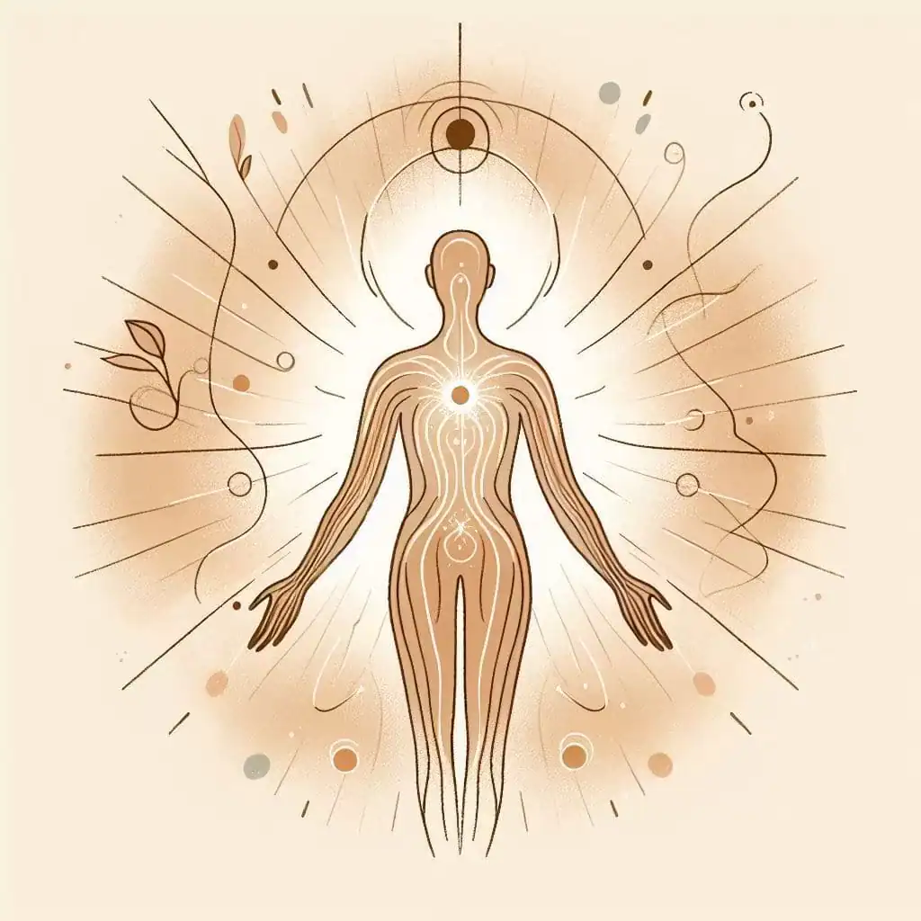 Ilustração representando o objetivo da Constelação Familiar, com uma pessoa sentindo leveza, reconciliação interior e equilíbrio nas relações familiares.