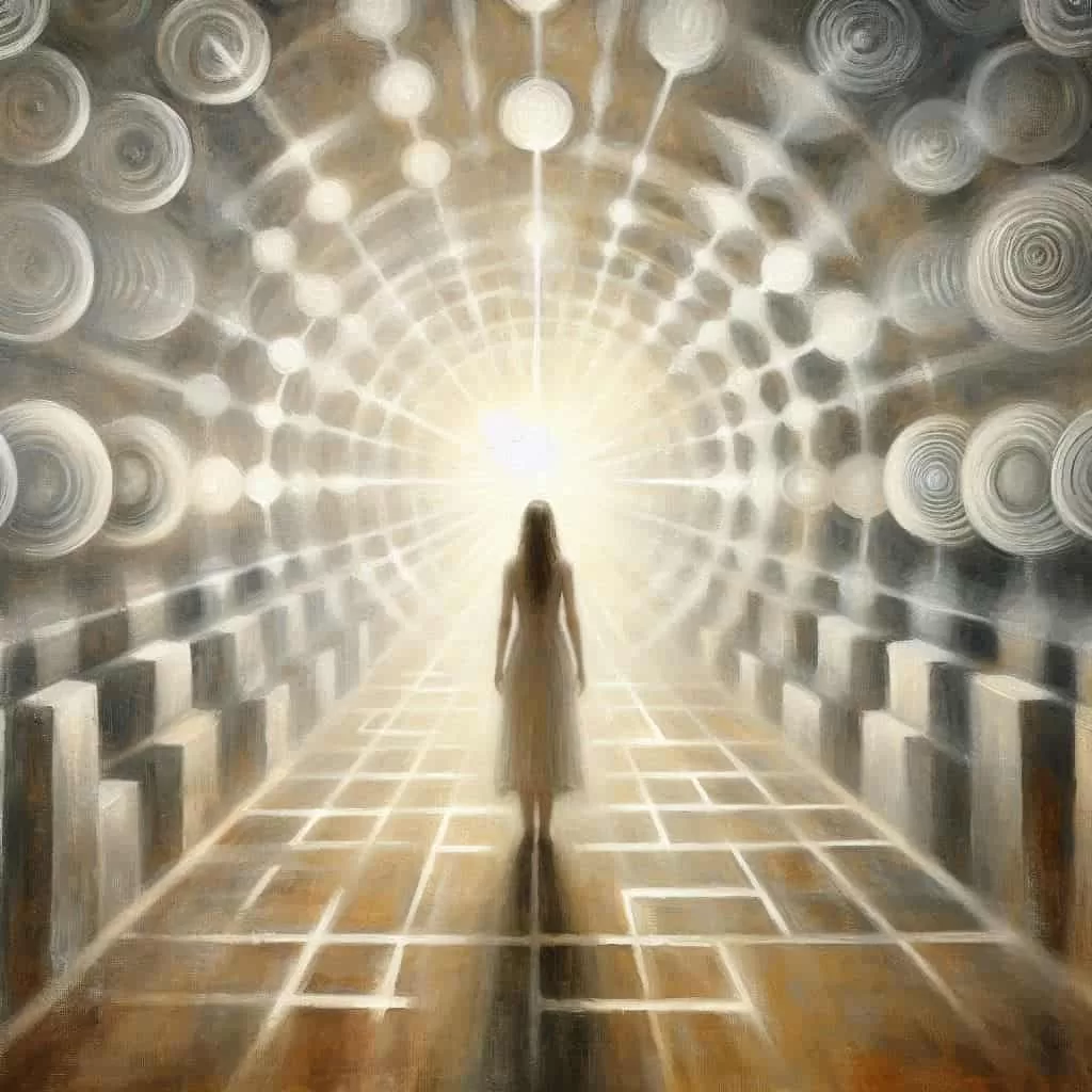 Imagem artística em óleo que representa uma sessão de constelação familiar conduzida com acolhimento e consciência sistêmica.