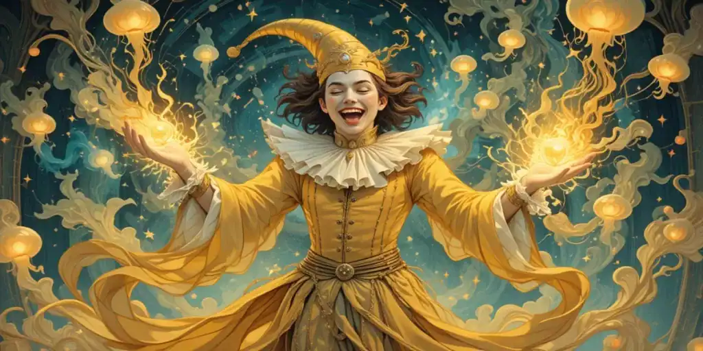 Ilustração do bobo da corte ou comediante representando o arquétipo do bobo da corte.