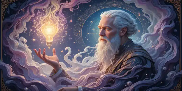 Um homem velho com barba e cabelos brancos simbolizando o arquétipo do criador.