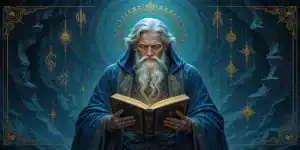 Ilustração de um Homem velho com um livro aberto e barba branca simbolizando o arquétipo do sábio.