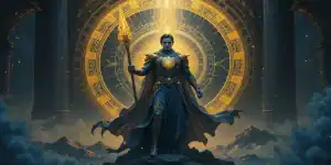 Ilustração de um guerreiro com uma lança na mão simbolizando o arquétipo do herói.