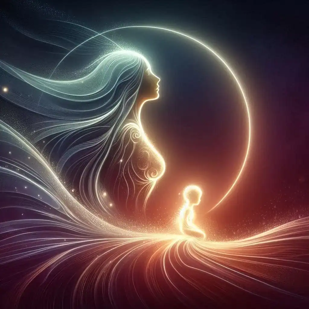 Ilustração de uma silhueta materna e uma criança mostrando a hierarquia da mãe na constelação familiar.