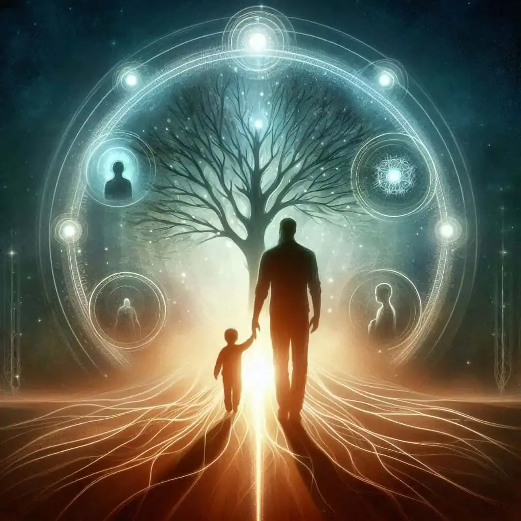 Ilustração representando as 5 funções essenciais do pai na constelação familiar.