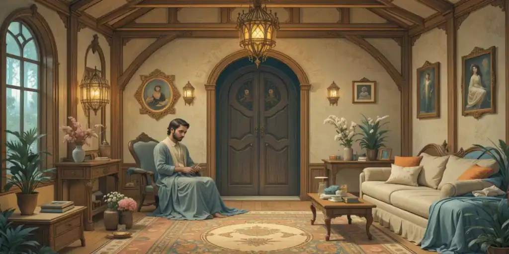 ilustração de um homem simples dentro de uma casa simbolizando o arquétipo do homem comum.